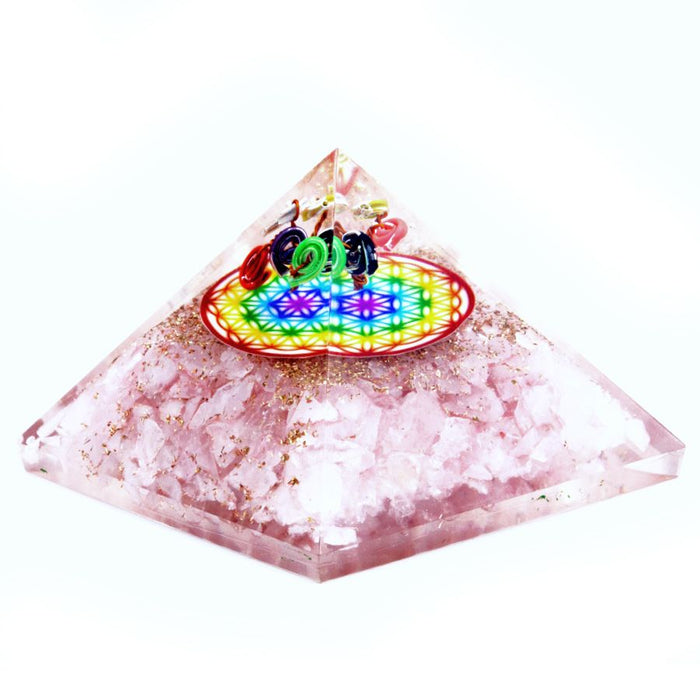 Orgonit Pyramide - Rosenquarz, Regenbogen Blume des Lebens (Groß)