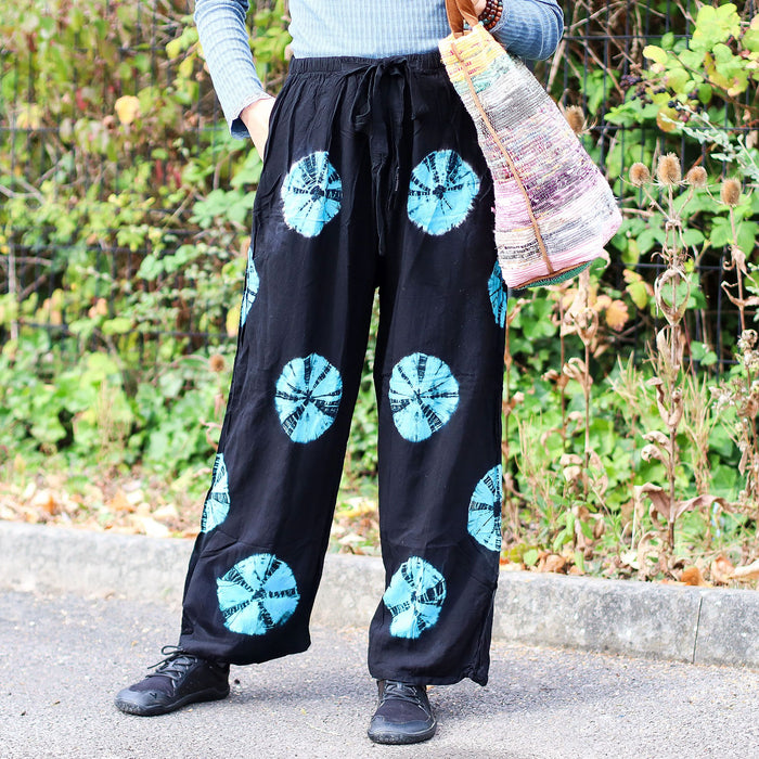 Japanische Loungewear-Hose – Schwarz & Blau (Mittel)