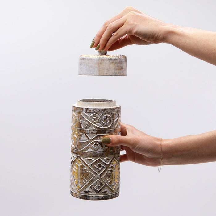White & Gold Decorative Wooden Jar
