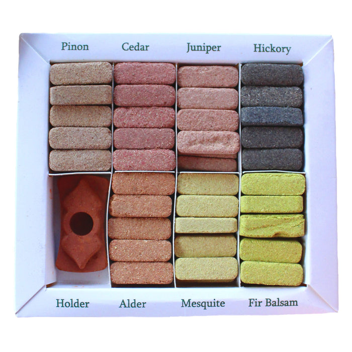 70er-Set ISHOM Räucherstäbchen-Räucherziegel und Brenner – Erdiges Himalaya