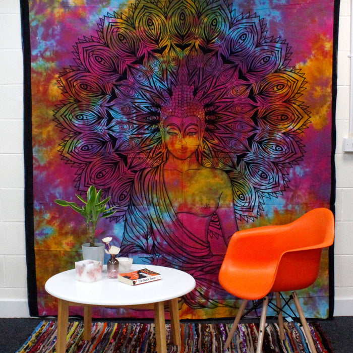 Double Cotton Bedspread / Wall Hanging - Peaceful Buddha