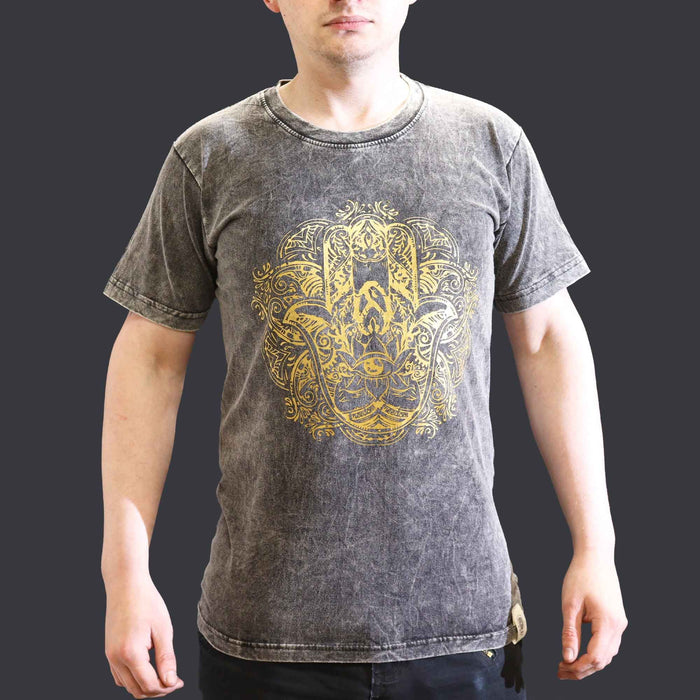Baumwoll-T-Shirt mit Stonewash-Effekt – Hamsa, Dunkelgrau (S)