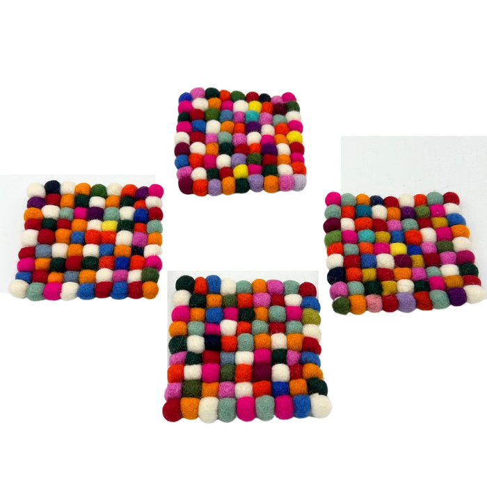Multi-Colour Felt Ball Coasters - Square, Set of 4
