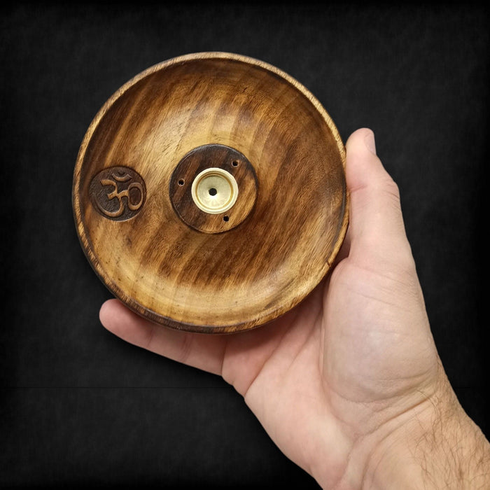 Mangoholz Räucherstäbchen- & Kegelbrenner Scheibe – Om-Symbol