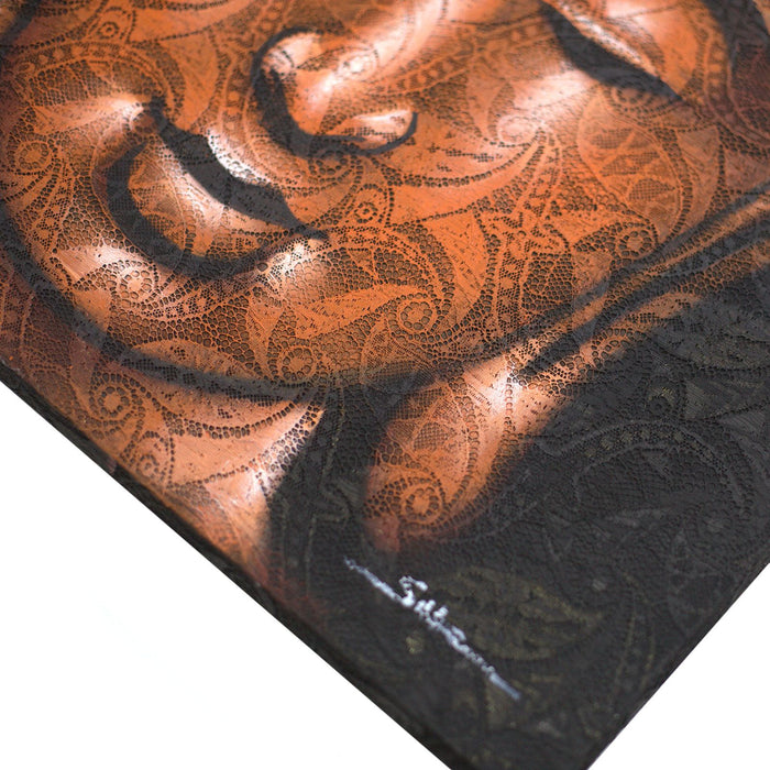 Painted Canvas - Copper Buddha Face, Brocade Detail