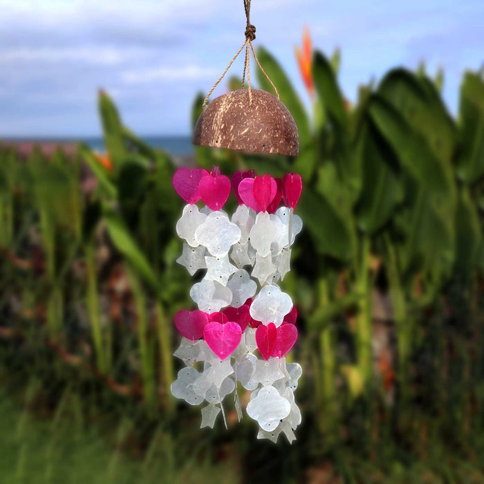 Capiz-Muschel- & Kokosnuss-Klangspiel – Gemischte Formen, Rosa & Weiß
