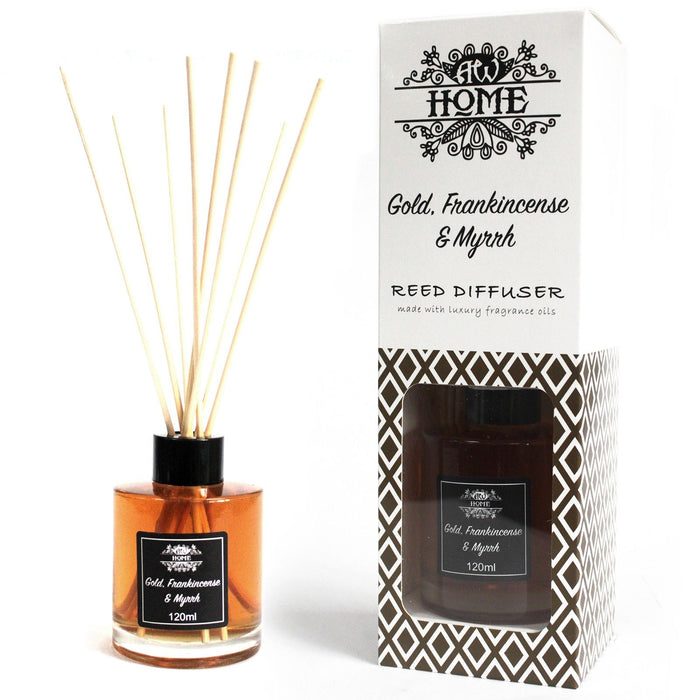 120ml Raumduft-Diffusor mit Rattanstäbchen – Gold, Weihrauch & Myrrhe