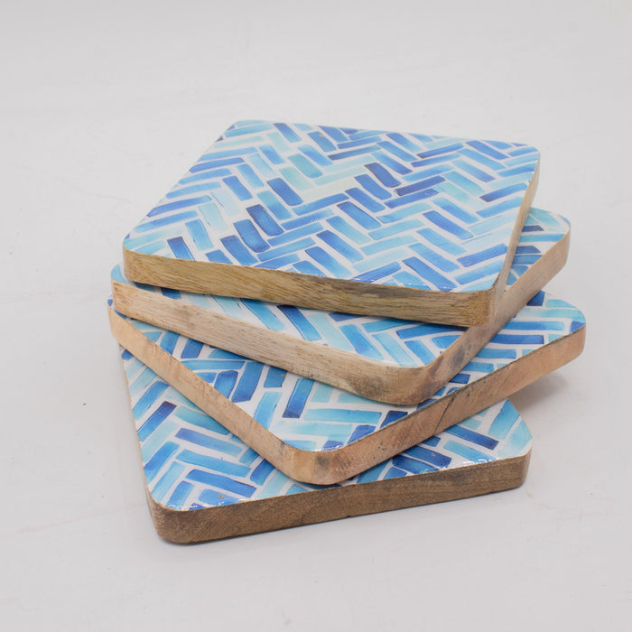 Set of 4 Square Coasters -  Blue Stripes