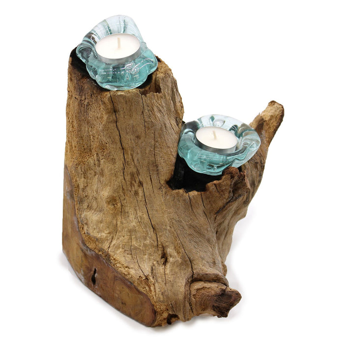 Molton Glas & Gamal Holz – Teelichthalter für zwei Teelichter