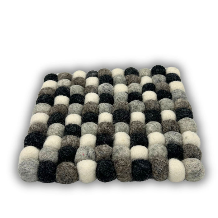 Multi-Grey Felt Ball Coasters - Square, Set of 4