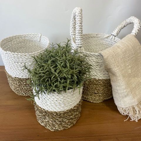 Seagrass Baskets - Natural & White, Set of 3