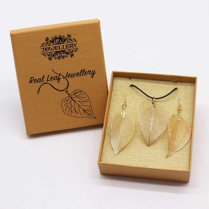Halsketten- und Ohrring-Set „Bravery Leaf“ – Gold
