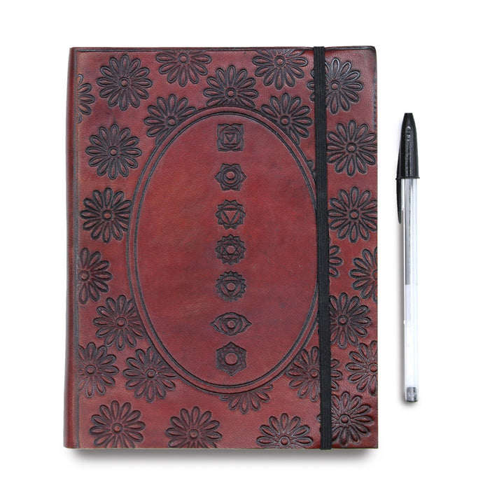 Vegetable Tanned Leather Notebook with Strap - Chakra Mandala (Medium)