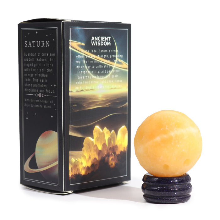 Edelstein-Planet auf Solarständer – Gelbe Jade SATURN