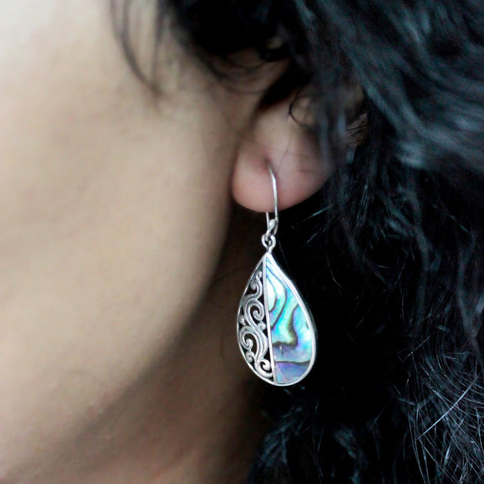 Boucles d'oreilles en argent sterling et ormeau - Goutte d'eau