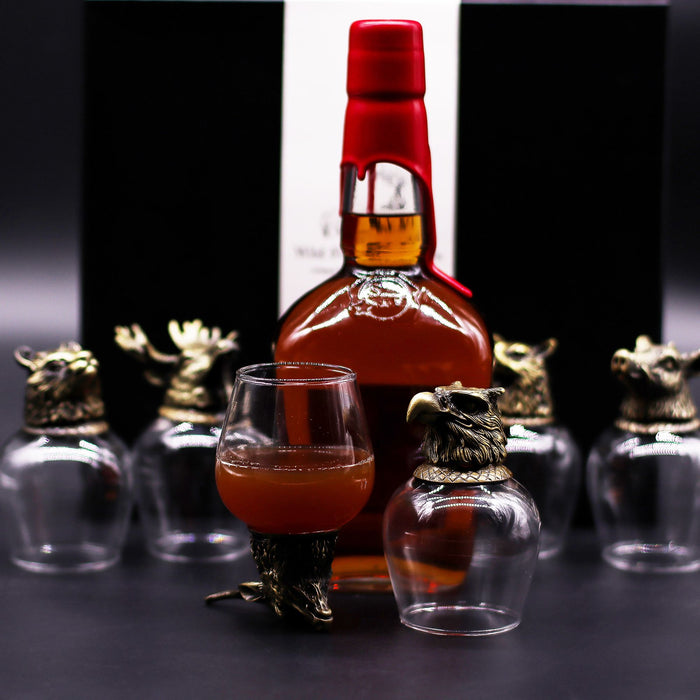 Gift Set of 6x 'Bottoms Up' Glasses (100ml) - Wild Forest Creatures, Antique Bronze