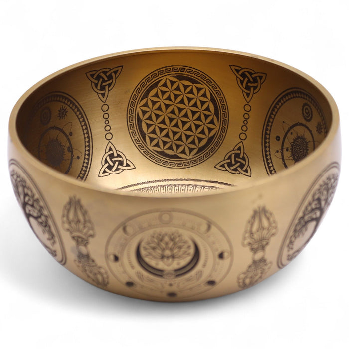 Set of 4 Etched Brass Singing Bowls - Buddha