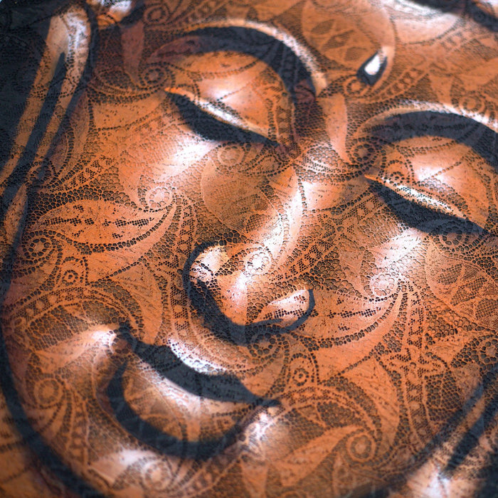Painted Canvas - Copper Buddha Face, Brocade Detail
