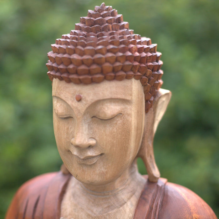 Carved Wood Buddha Statue, Welcome - 80cm
