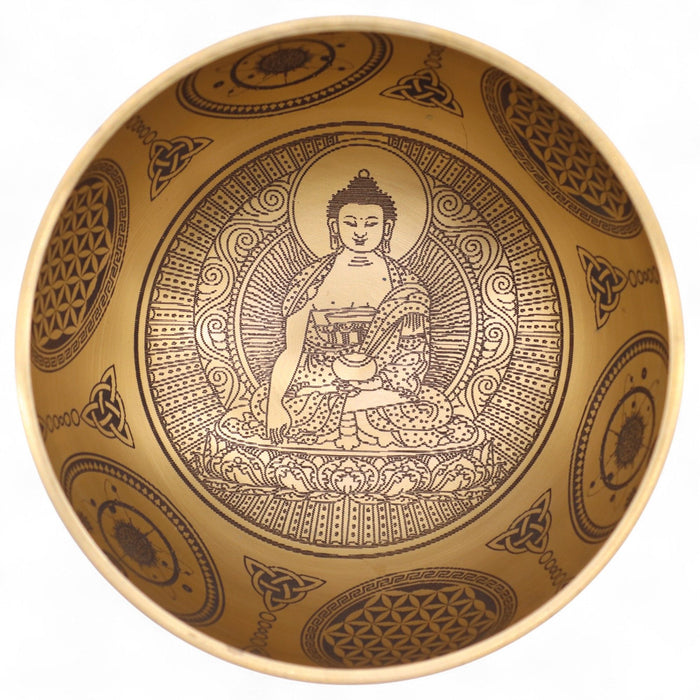 Set of 4 Etched Brass Singing Bowls - Buddha