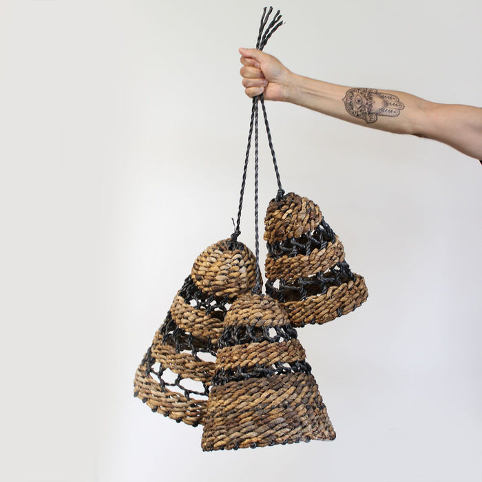 Banana Leaf & Hitam Raffia Lamp Shades - Set of 3