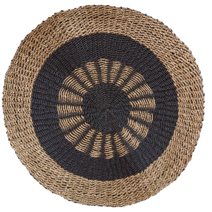 Runder Seegras-Teppich – Natur & Schwarz