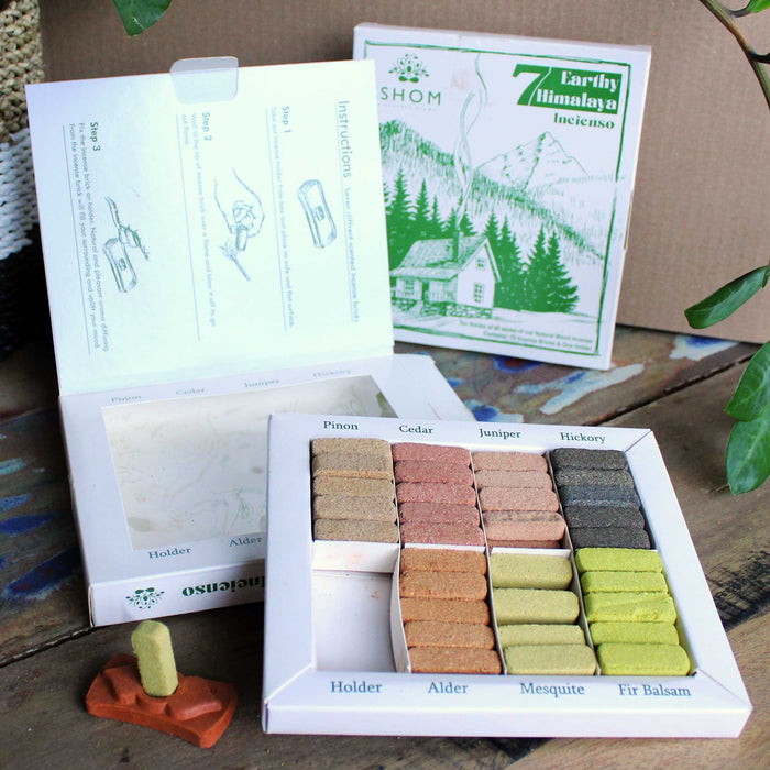 70er-Set ISHOM Räucherstäbchen-Räucherziegel und Brenner – Erdiges Himalaya