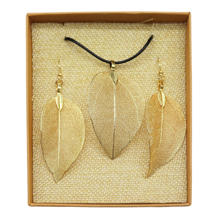 Halsketten- und Ohrring-Set „Bravery Leaf“ – Gold