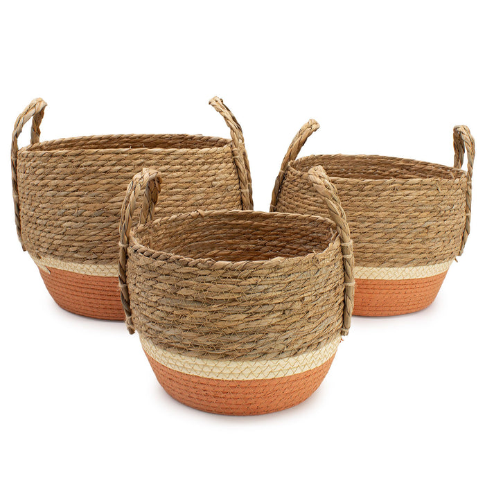 Große Seegras- & Strohkörbe – Natur & Orange – 3er-Set