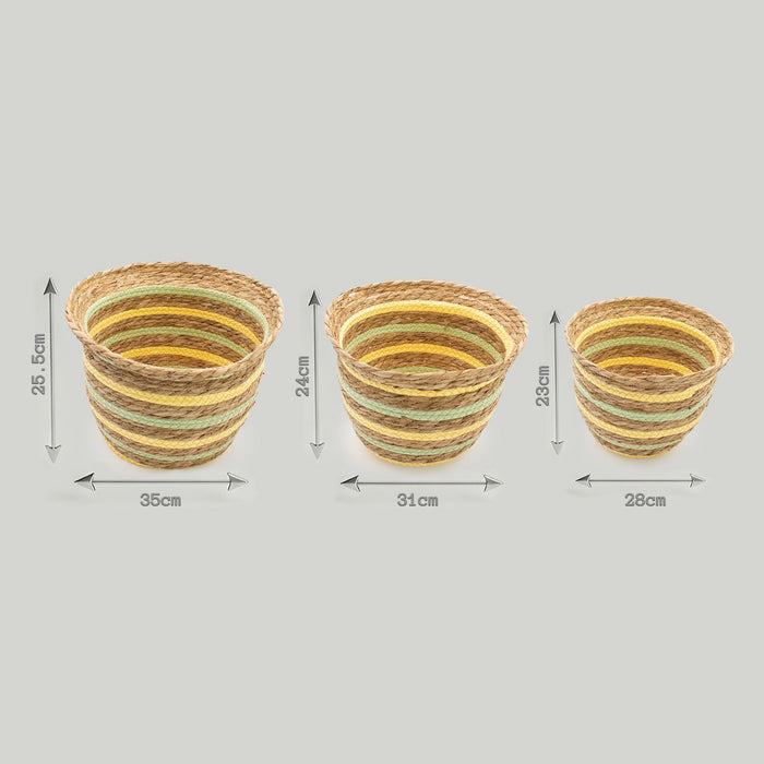 Seegras- und Strohkörbe – Gelb & Grün – 3er-Set