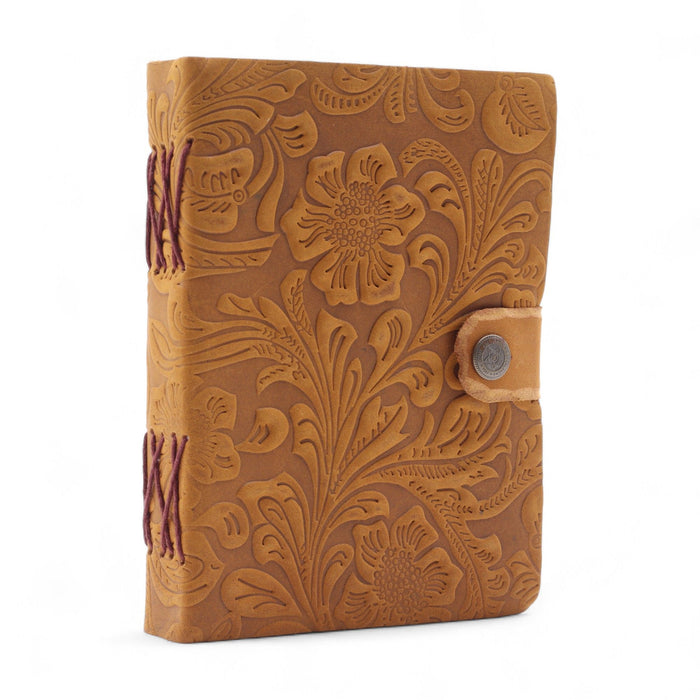 Notizbuch aus geprägtem Leder – floral, hellbraun (18x13 cm)