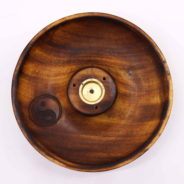Räucherkegel- und Räucherstäbchenhalter aus Mangoholz – Yin- und Yang-Symbol