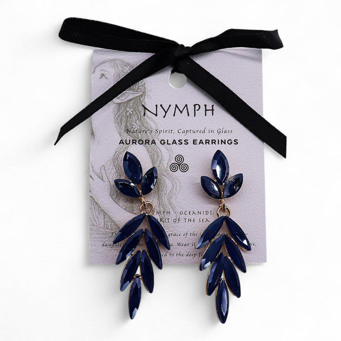 Nymph Aurora Glass Earrings - Long Drop, Royal Blue