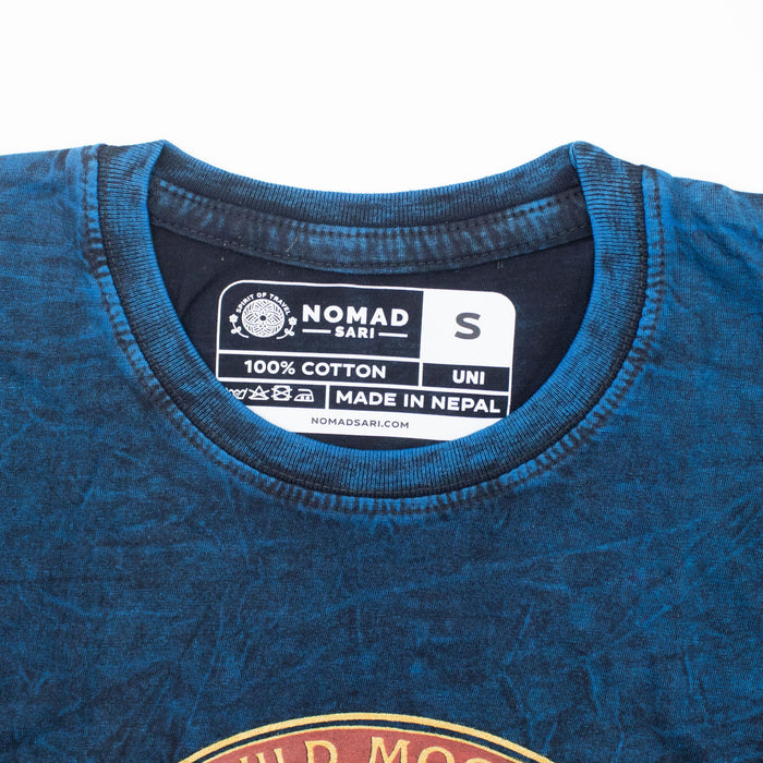 Stonewashed Cotton T-Shirt - Stay Wild Moon Child, Blue (Small)