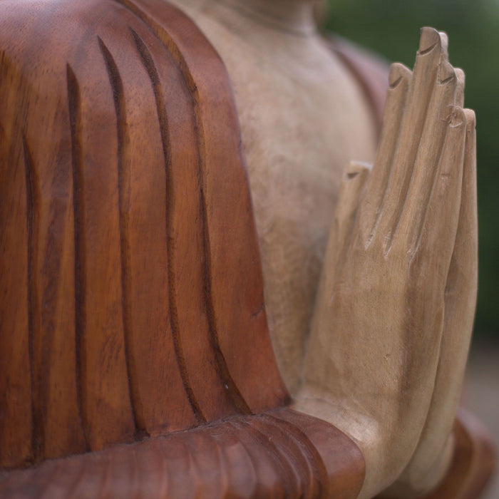 Carved Wood Buddha Statue, Welcome - 80cm