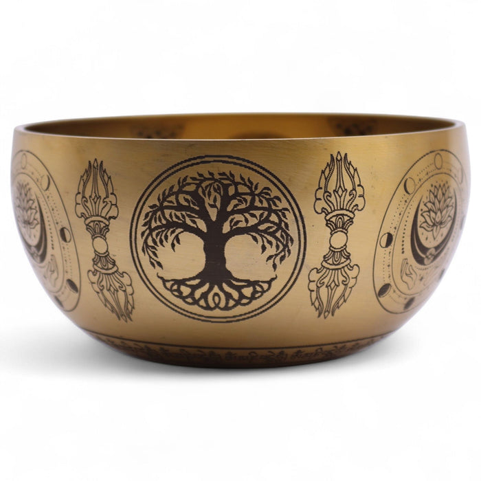 Set of 4 Etched Brass Singing Bowls - Buddha