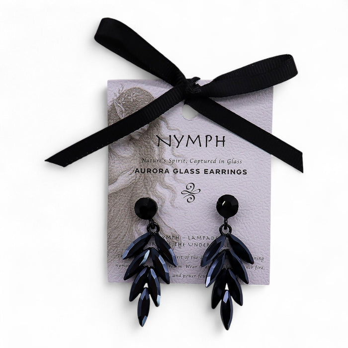 Nymph Aurora Glass Earrings - Long Drop, Jet Black