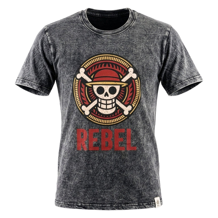 Stonewashed Baumwoll-T-Shirt – Rebel, Anthrazit (Large)