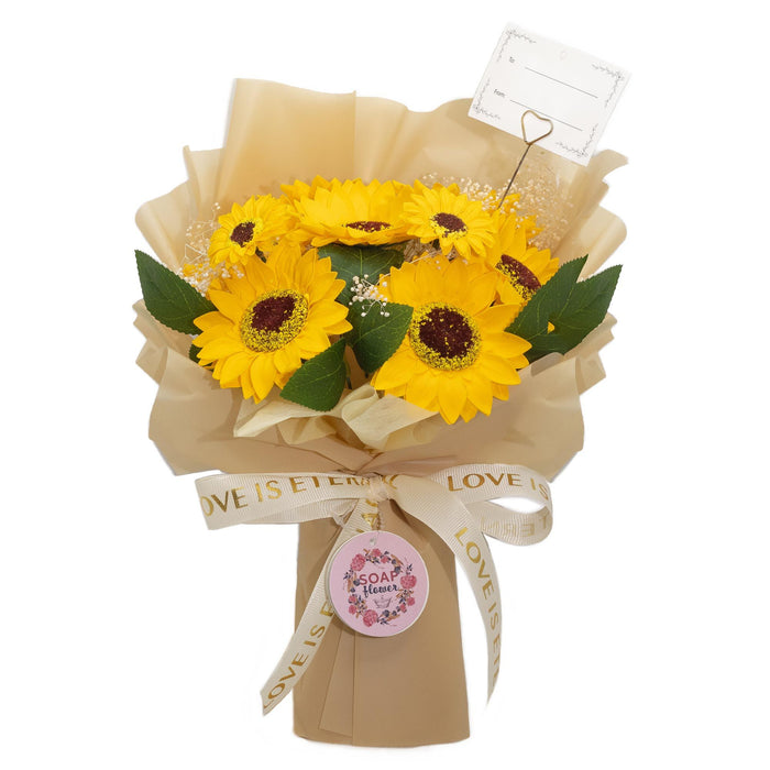 Seifenblumenstrauß mit Geschenkkarte – Sonnenblumen – „Liebe ist ewig“