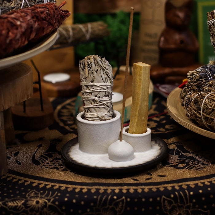 Palo Santo Stick & Räuchergefäßhalter – Mandala, Weiß & Grau