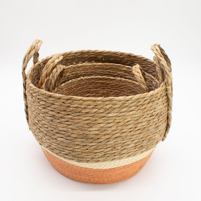 Große Seegras- & Strohkörbe – Natur & Orange – 3er-Set