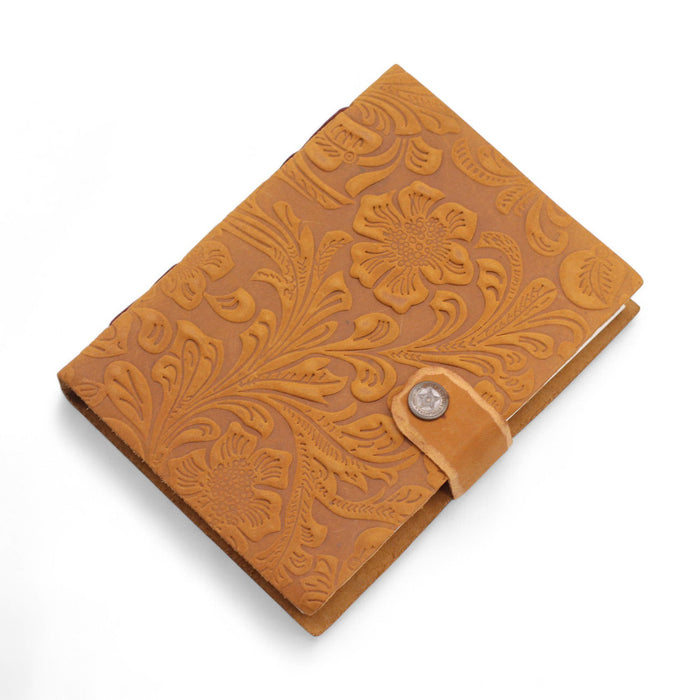 Notizbuch aus geprägtem Leder – floral, hellbraun (18x13 cm)