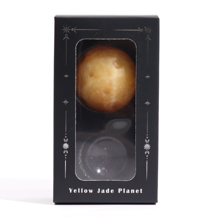 Edelstein-Planet auf Solarständer – Gelbe Jade SATURN