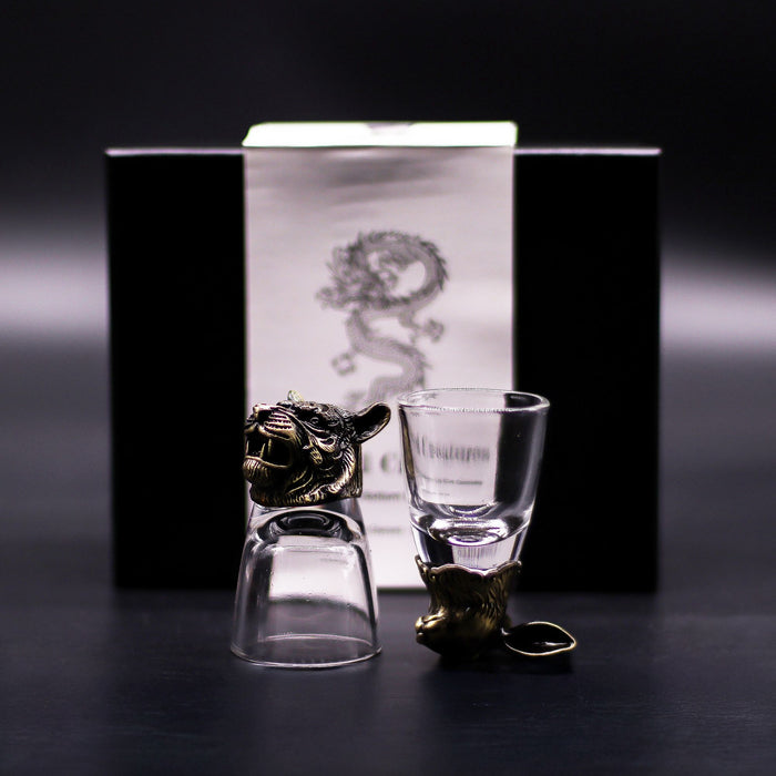 Gift Set of 6x 'Bottoms Up' Shot Glasses (50ml) - Mystical Creatures, Antique Bronze