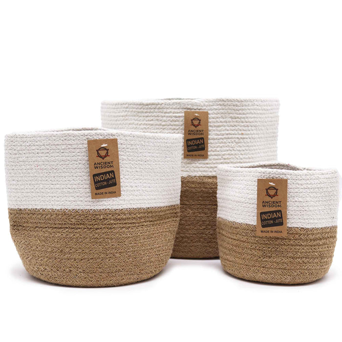 Cotton Rope Storage Baskets - White - Set of 3