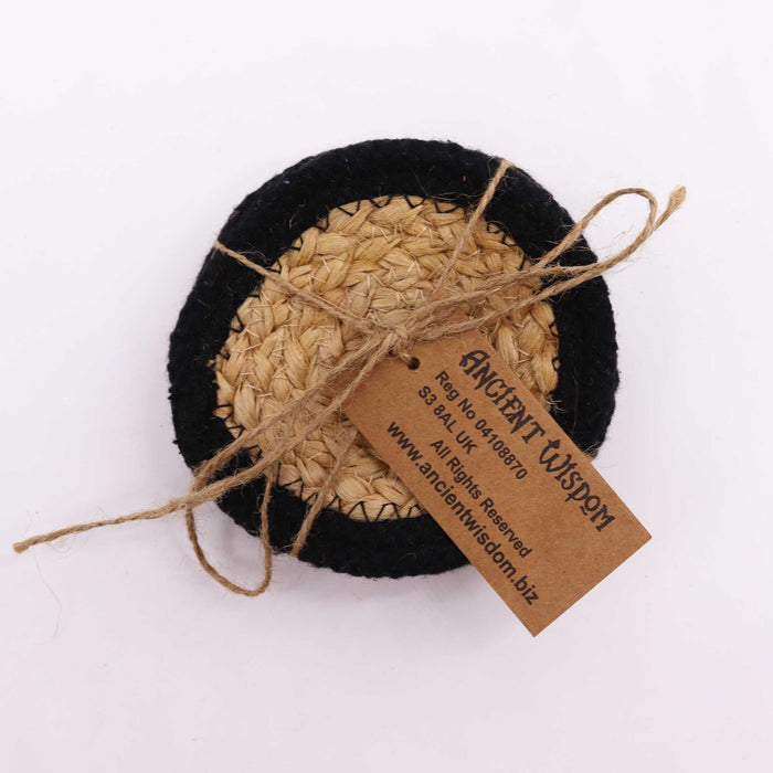Jute & Cotton Coasters - Black, Set of 4