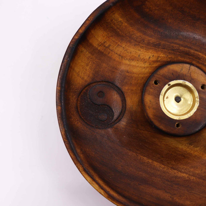 Räucherkegel- und Räucherstäbchenhalter aus Mangoholz – Yin- und Yang-Symbol