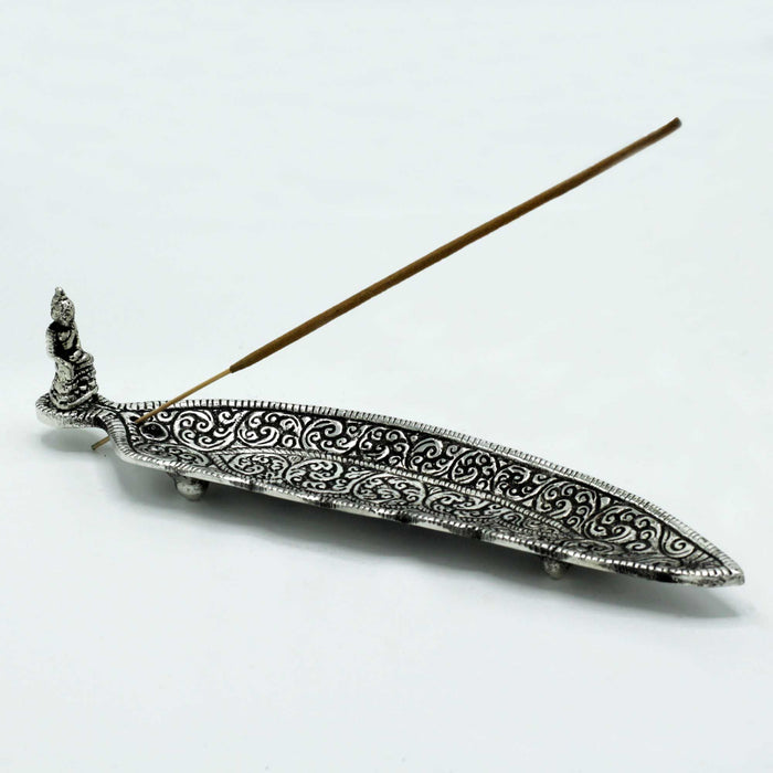 Polished Aluminium Incense Holder - Buddha, Long Shaped