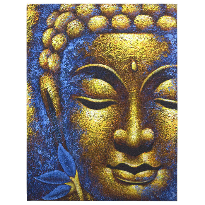 Painted Canvas - Gold Buddha Face & Lotus Flower