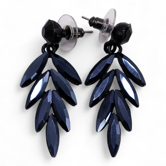 Nymph Aurora Glass Earrings - Long Drop, Jet Black